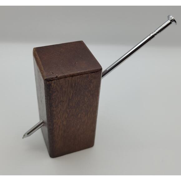 Vtg Paperweight Pen Holder Long Nail Shape Ball Point Pen in Wood Block Prince - Picture 2 of 16